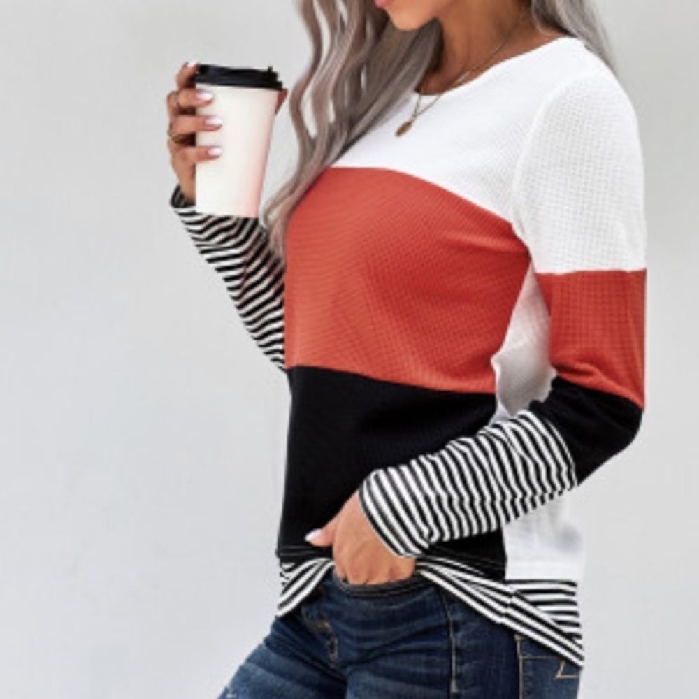 Colorblock Splicing Stripes Top - Picture 4 of 8